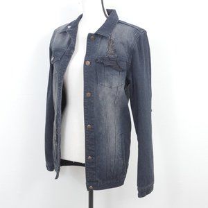 Fe June Black Destroyed Denim Rivet Buttons Cream Quilted Liner Size 3 Jacket